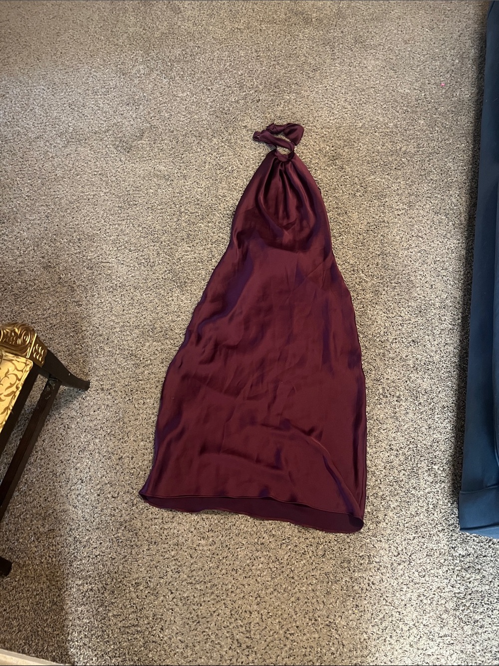 Zara Satin Halter Slip Dress in Burgundy